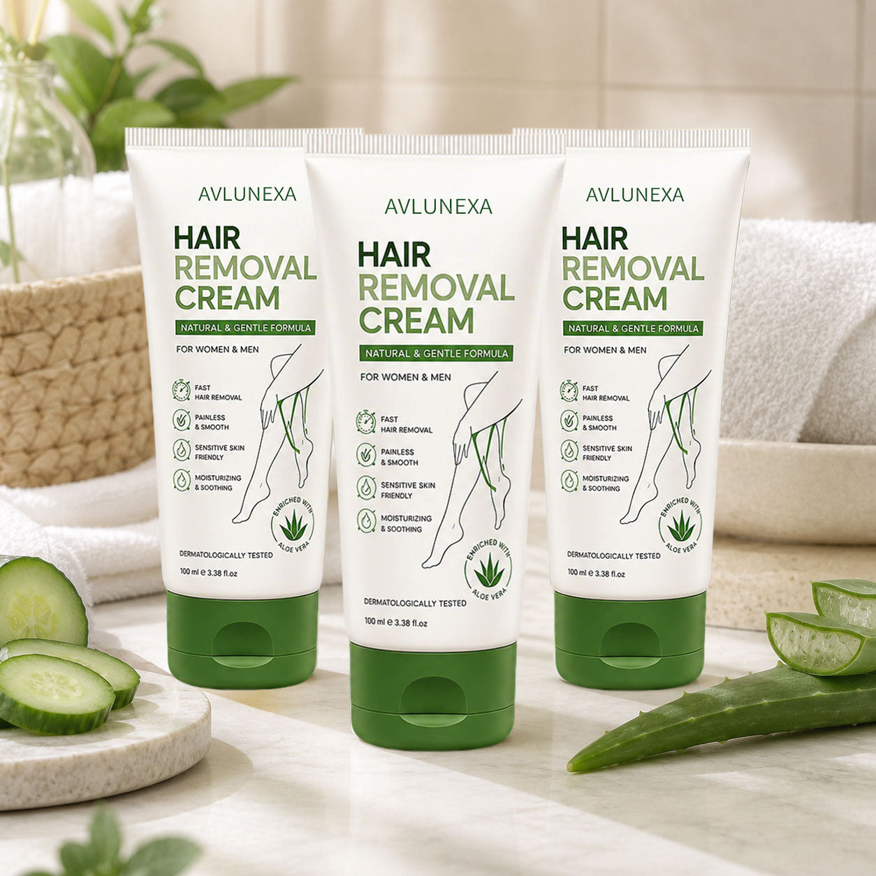 AVLUNEXA™ Natural Gentle Hair Removal Cream | For Women & Men, Sensitive Skin