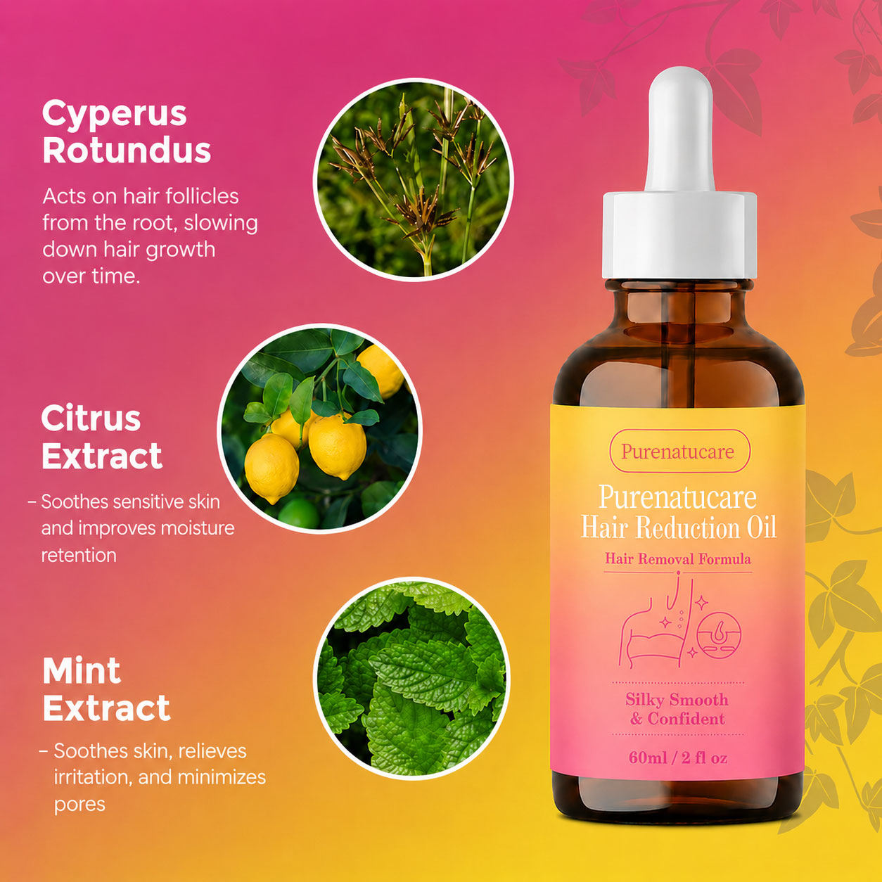 🔥LAST DAY 60% OFF  PURENATUCARE Hair Reduction Oil 60 ml – Permanent Hair Removal Oil